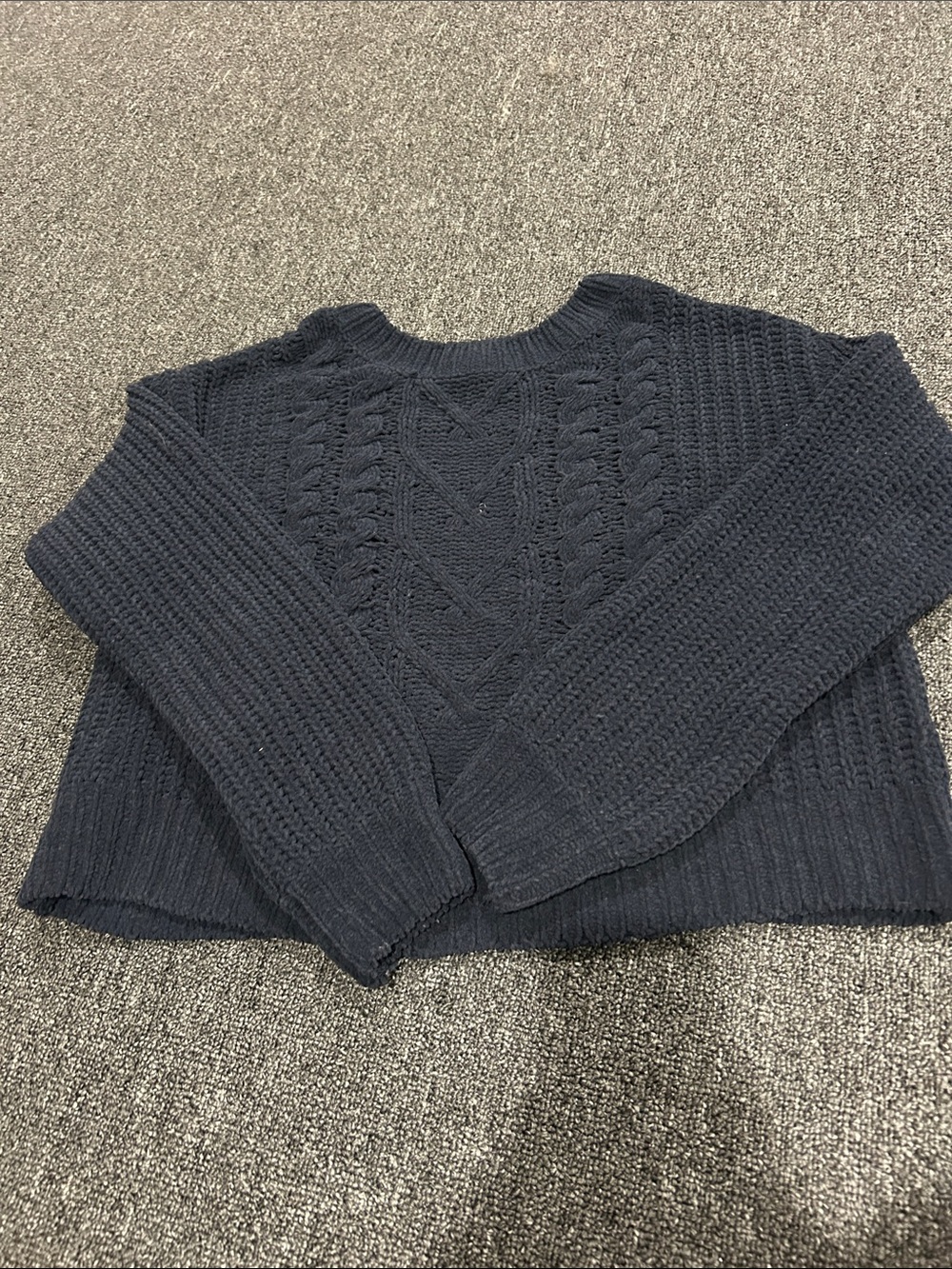 Garage Navy Cable Knit Scoop Crew Sweater